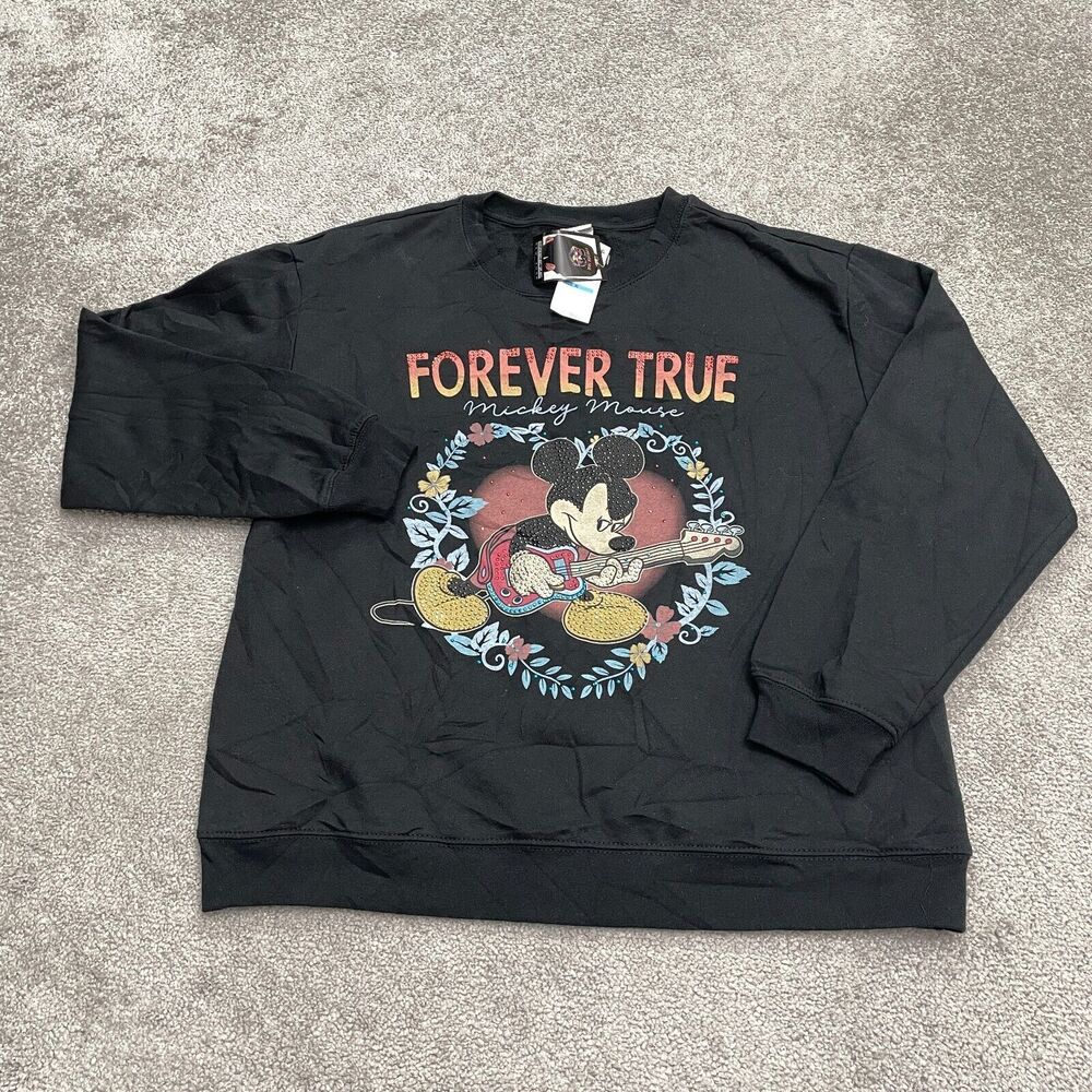 Disney Mickey Mouse Forever True Studded Sweatshirt Womens XL Black Graphic NWD